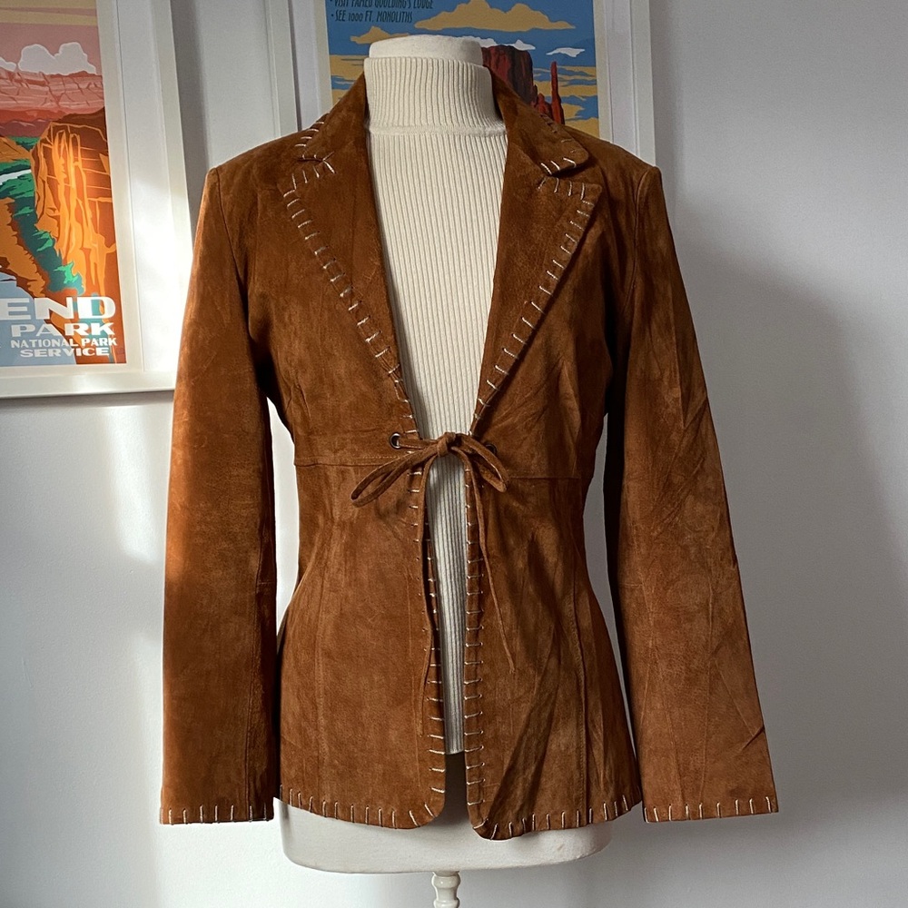 Vintage Joe Boxer 100% Suede Tie-Front Brown Jacket